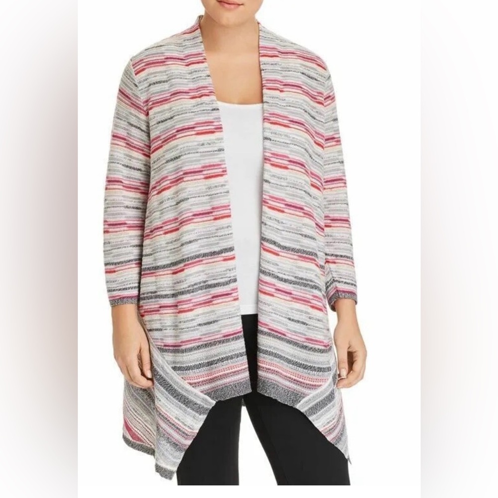 NIC+ZOE Pink and Gray Striped Cardigan Sweater